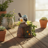 Ensemble de pots de fleurs artificielles succulentes Roogo Country Design Bird Shower, légers, écologiques, pour la maison, le bureau, le bureau, cadeau d'intérieur
