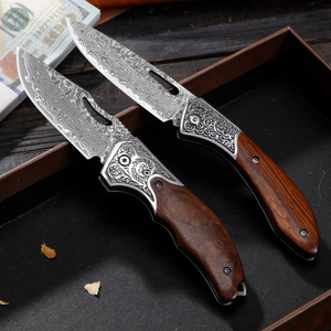 Cuchillo Plegable de Acero de Damasco para Defensa Personal, Portátil, con Mango de Madera, Cuchillo de Camping, DIY OEM, Gran Venta - Product Image 4
