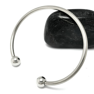 Pulsera Abierta en Forma de C de Acero Inoxidable con Extremos de Bola, Diseño Simple, Joyería de Moda - Product Image 1