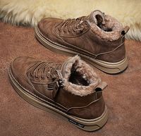 Bottes d'automne et d'hiver pour hommes, baskets légères en cuir PU noir, à lacets, avec fermeture éclair, chaussures de marche à plateforme plate