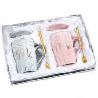 Ensemble de tasses en céramique à motif marbré de style européen pour cadeau de mariage, résistant aux hautes températures et au micro-ondes, avec logo imprimé