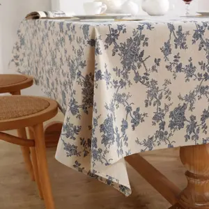 High Quality Clear Flora Blue Flower Table Protector Tablecloth Cover