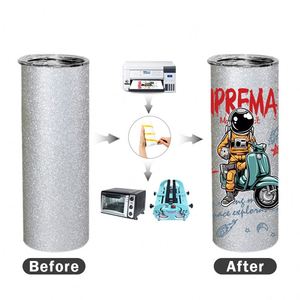 Vaso térmico recto de acero inoxidable de doble pared de 20oz con aislamiento al vacío, para sublimación con purpurina, con pajita - Product Image 5