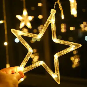 Hintcan tirai cahaya lampu bintang lampion LED, lampu Lebaran untuk dekorasi pernikahan liburan
