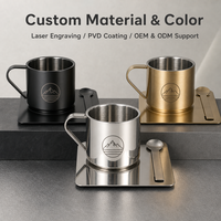 Ensemble de tasses à espresso en acier inoxydable 170 ml avec logo personnalisé, contrôle qualité manuel à 100 %, tasse à café à double paroi, service complet en usine