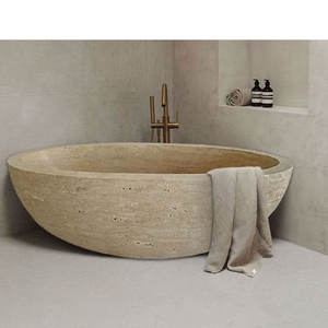 Tostone Vintage Silber-Grauer Travertin Freistehende Weiße Badewannen für Außenbereiche von Villen und Apartments - Product Image 1