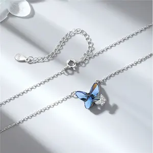 Silver Pendant Necklace Wholesale Fashion Jewelry 925 Sterling Silver Crystal Butterfly Pendant Necklace