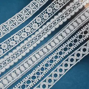 Superventas hermoso 100% poliéster telas africanas bordado encaje blanco nupcial fantasía bordes 3D encaje blanco para boda