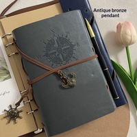 Carnet de notes vintage en cuir PU à feuilles mobiles avec couverture gaufrée compas nautique et fermeture à cordon, idéal pour les voyages, l'écriture, l'école ou comme cadeau