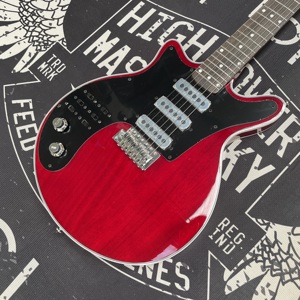 Gitar Elektrik Solid Wood Red Brainmay Tangan Kiri, Pickup S-S-S, Body Mahogany, Neck Maple, 6-String, Case Busa, Part Chrome, Pengiriman Cepat - Product Image 1
