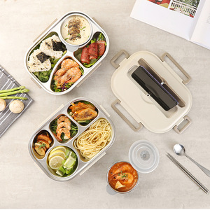 304 Stainless Steel Compartment Lunch Box With <b>Plastic</b> <b>Lid</b> Rectangle Sealed Meal <b>Container</b> For Office Workers And Students - Product Image 4