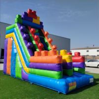 Toboggan gonflable sec coloré pour enfants, thème blocs de construction, usage intérieur/extérieur, avec échelle d'escalade, idéal pour les espaces commerciaux
