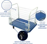 Chariot à plateforme avec clôture pliable, capacité de charge de 660 lb, chariot à main, cage en acier, conteneur à roulettes, OEM, usage commercial et industriel