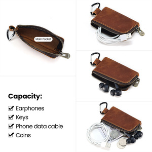 Crazy Horse Leather Coin <b>Purse</b> Genuine Leather Mini Wallet Unisex Handmade Vintage Pendant Solid Color K164 Brown - Product Image 3