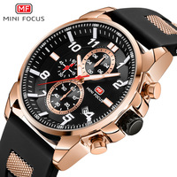 Montre chronographe à quartz pour homme, boîtier en or rose, cadran bleu, marqueurs lumineux, date, bracelet en silicone, sport