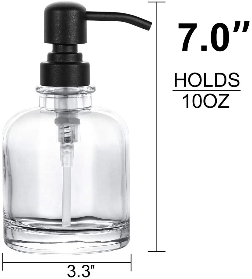12OZ Thick Clear Glass Soap Dispenser with Matte Black Stainless Steel Pump Boston Round Bottle Dispenser