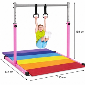 <span class=keywords><strong>Barre</strong></span> de <span class=keywords><strong>gymnastique</strong></span> horizontale Safly Fun pour enfants de 3 à 15 ans |   Appareil de musculation robuste en acier pour la maison, hauteur réglable (3-5 pieds), base antidérapante, facile à utiliser - Product Image 4