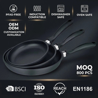 Set Wajan Goreng 3 Buah OEM ODM dari Aluminium Cor dengan Lapisan Anti Lengket Marmer, Dasar Induksi, untuk Kompor Gas, dengan Gagang Bakelite