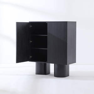 <span class=keywords><strong>Buffet</strong></span> en placage de chêne de conception moderne en gros, 2 <span class=keywords><strong>portes</strong></span>, noir, en bois, pour le salon, armoire de rangement latérale - Product Image 4