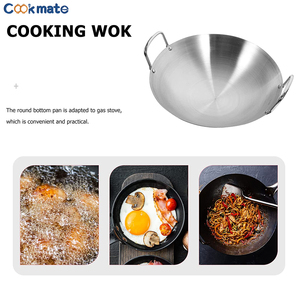 Poêle <span class=keywords><strong>Wok</strong></span> à Double Poignée en Acier Inoxydable Antiadhésive, Poêle à Frire Professionnelle en Acier au Carbone pour Plaque Électrique et Gaz - Product Image 5