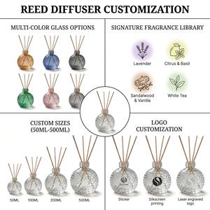 Luxury Diamond Pattern Glass <b>Reed</b> <b>Diffuser</b> Set With Premium Gift Box <b>For</b> Modern Home Decor Wholesale Private Label Premium - Product Image 2