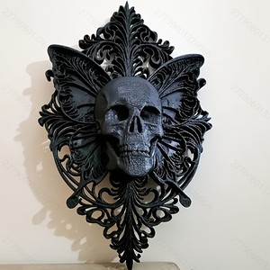 Placa Decorativa Gótica para Colgar en el Árbol de Navidad, Adorno de Pared con Calavera Negra y Mariposa, Resina - Product Image 5