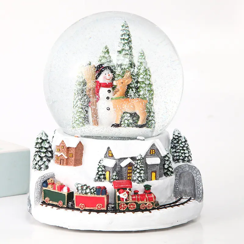 Benutzer definierte 100MM Schneekugeln Großhandel Zug kreisen Weihnachten Schneemann und Weihnachts mann Schneekugel Ornament Geschenk