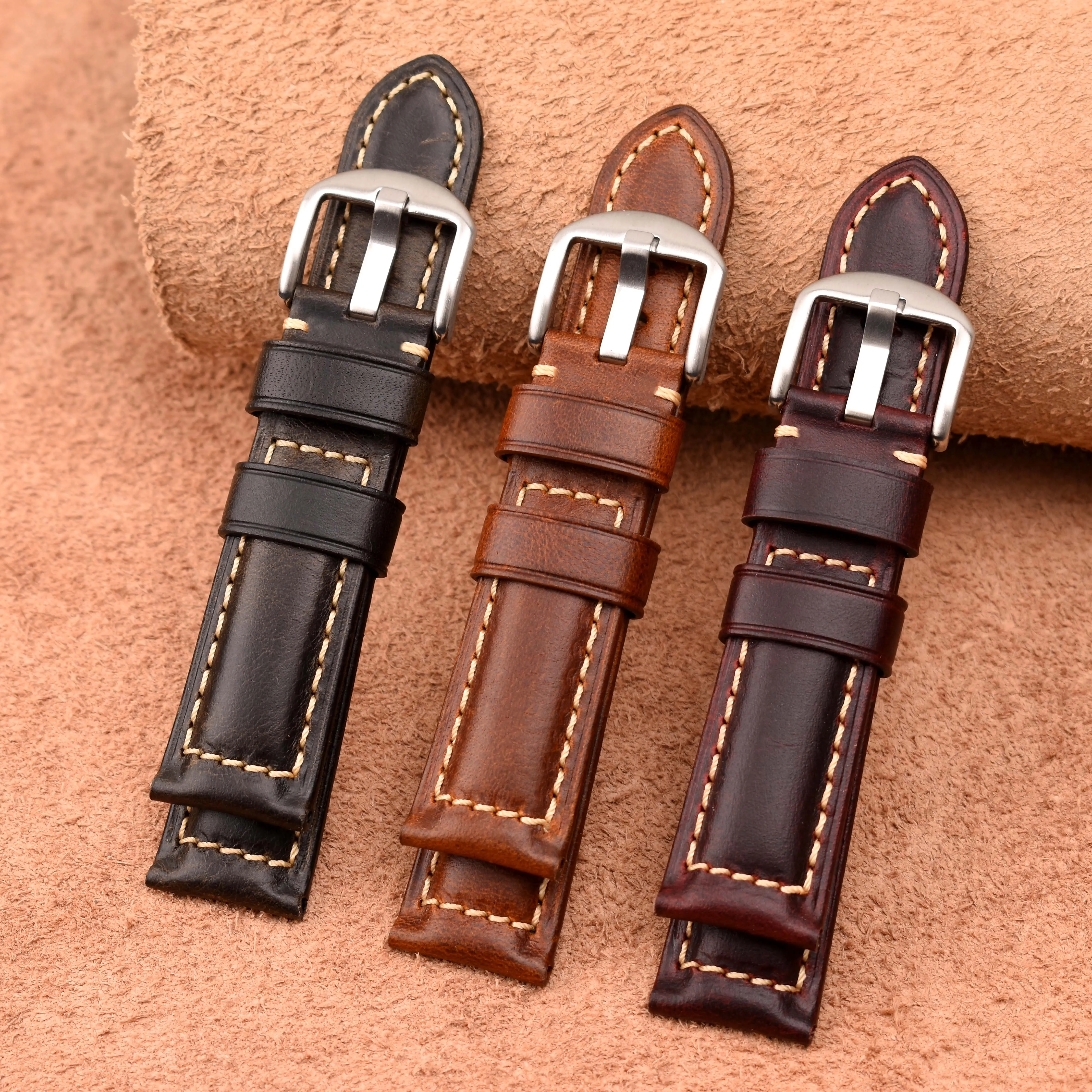 Whole Sale Best Price Brown Oil Wax Leather Band Watch strap