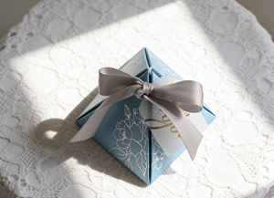 Square <b>Wedding</b> Favor <b>Box</b> Eco-Friendly High-End Thick White Cardboard with Gold Foil Stamping and Varnishing Sponge Liner - Product Image 5