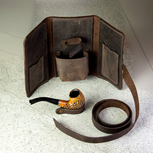 Estuche de Cuero Genuino Premium para Tabaco y Pipa, con Cierre de Botón, Plegable, de un Solo Compartimento, para Uso Diario y al Aire Libre, Organizador para Fumadores - Product Image 1