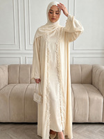 Robe longue maxi Nuosha OEM brodée de dentelle, manches chauve-souris, coupe ample, devant ouvert, tenue modeste multicolore pour femme, idéale au quotidien ou pour les occasions formelles
