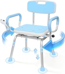 Chaise de douche robuste avec accoudoirs et dossier pour personnes <span class=keywords><strong>âgée</strong></span>s et handicapées, tabouret de douche réglable en hauteur pour l'intérieur de la douche - Product Image 1