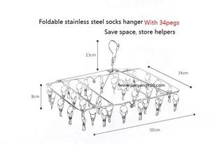 Hot Sales Square Shape 44 <strong>Clips</strong> Clothes Stocks <strong>Hanger</strong> and Folding Stainless Steel Socks <strong>Hanger</strong> Peg and Drying Rack - Product Image 2