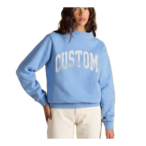 Sweat-shirt surdimensionné pour femmes, 100% coton, broderie sur le devant, épaules tombantes, col roulé, pull personnalisé avec logo, sweat-shirt d'hiver - Product Image 2
