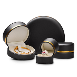 FANXI H107 Custom logo Black Leather Jewelry Box Ring <b>Earrings</b> Pendant Necklace Box Jewelry Packaging Round Jewelry <b>Boxes</b> - Product Image 1