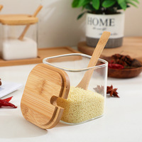 Ensemble de Pots à Épices Mason Écologiques de 300 ml avec Plateau en Bambou, Pots à Condiments et Cuillères pour Sucre, Poivre, Fêtes et Cuisine