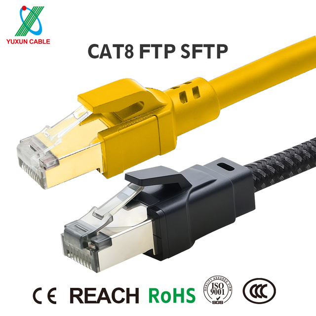 Custom Length Color Braided 40Gbps 2000MHz SFTP FTP Double Shielded Cat8 Ethernet Patch Cable for Office LAN Data Center Cabling