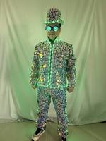 Costume de scène en film miroir métallique LED pour adultes - Tenue de danse de salon, DJ, science-fiction, cosplay
