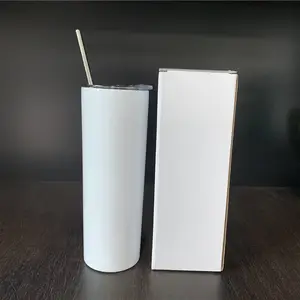 Tazas y tazas en blanco de 20oz y 600ml, vaso de sublimación delgado con tapa a prueba de salpicaduras y paja de Metal para impresión DIY