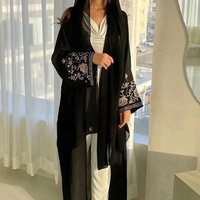 Lanna Style Noir Abaya Femme Robe Musulmane Abaya Musulim Femme Fleur Broderie Diamants Musulmane Abaya FK809-F413