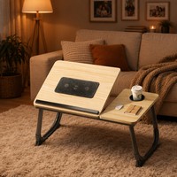 Ventilateur de refroidissement pour ordinateur portable, table pliante portable en bois, double ventilateurs USB, 5 niveaux réglables, support métallique pour canapé, dortoir