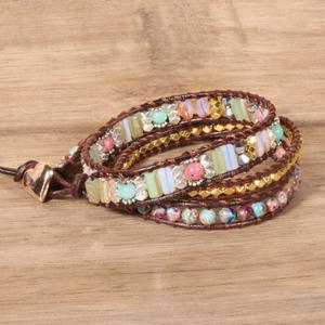 Boheemse Paarse Zee Sediment Jasper Kralen Armband 3 Strengen Lederen Wrap Armband Crystal Spirituele Genezing Armband Voor Vrouwen - Product Image 6