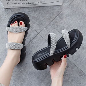 Sandali con zeppa neri personalizzati all'ingrosso con lacci e strass brillanti per ragazze, donne e signore, ideali per l'estate e la primavera - Product Image 3