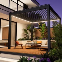 Pergola de jardin sur mesure de style européen avec toit automatique à persiennes, système LED et revêtement poudré pour balcon