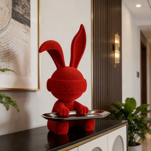 Bunny Key <b>Storage</b> <b>Tray</b> Red Flocked Synthetic Resin Contemporary Design Living Room Desktop Decoration - Product Image 1