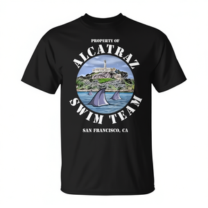 T-shirt de l'équipe de natation Alcatraz, San Francisco, Californie, design requin « Escape Shark » de l'île d'Alcatraz - Product Image 2