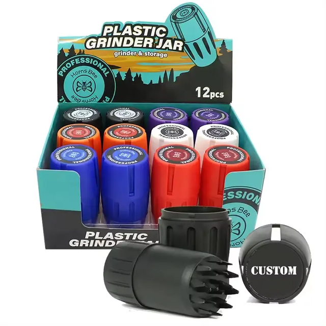 Custom Stickers Lightweight Product Wholesale Smoke Shop Product Tobacco Rolling Paper 3Part Plastic Herb Grinder and Jar in One