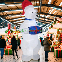 Ours géant gonflable de Noël avec chapeau rouge Ours gonflable blanc mignon pour la décoration de vacances et de cour