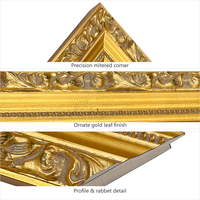 Moulure de cadre photo en pin massif 53x33mm, profil doré orné, moulure en bois pour peinture, miroir, décoration
