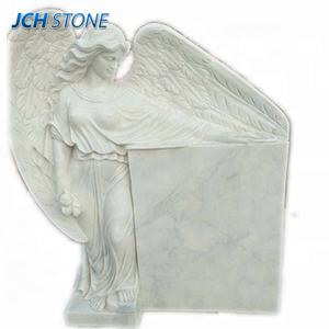 Statue d'ange pleureur à ailes ouvertes en marbre blanc, pierre tombale, <span class=keywords><strong>monument</strong></span> funéraire - Product Image 5